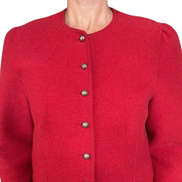 Vintage Geiger of Austria Tyrolean Wool Blazer Cardigan Red L - Picture 5 of 15